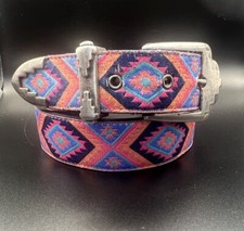 Vintage 90s Nuovo Western Southwest Fabric Belt Aztec Pink Blue Women SZ 7 Small