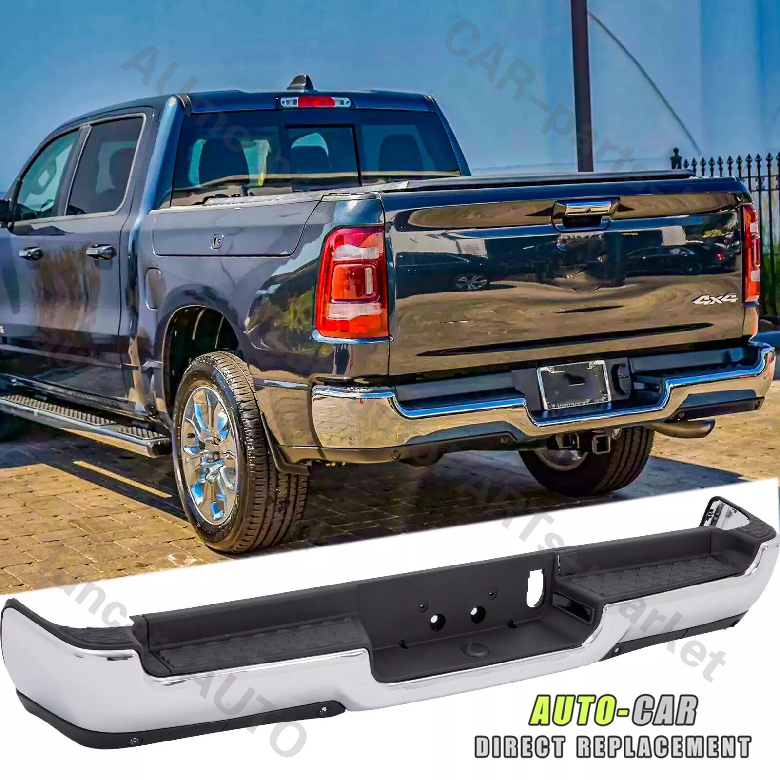 Rear Step Bumper Chrome For 2019-2023 RAM 1500 W/O Dual Exhaust TX