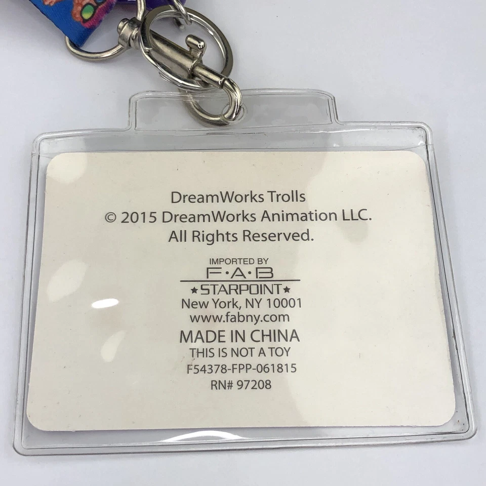 Cordão Dreamworks Trolls com chaveiro pendurado, cartão de identificação boa sorte trolls 2015 - Imagem 3 de 4