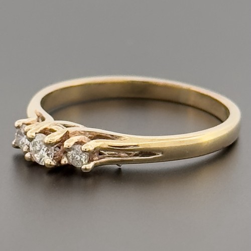 9ct Yellow Gold 0.15ct Diamond Three Stone Ring Size K Hallmarked - Picture 6 of 10