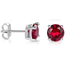 2Ct Round Cut Solitaire Stud Earring 14K White Gold Plated Lab Created Red Ruby