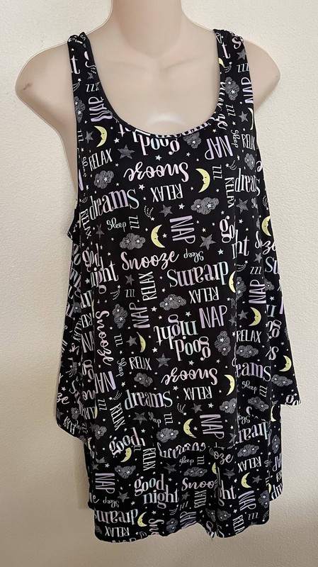 JOYSPUN 2 PC PJ'S SLEEPWEAR PAJAMAS BLACK TANK TOP SHORTS SIZE XL (16-18) NWT