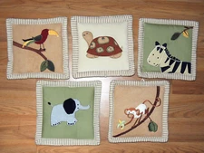 KIDSLINE ZANZIBAR 5 SOFT WALL HANGING SAFARI JUNGLE ELEPHANT ZEBRA MONKEY TURTLE