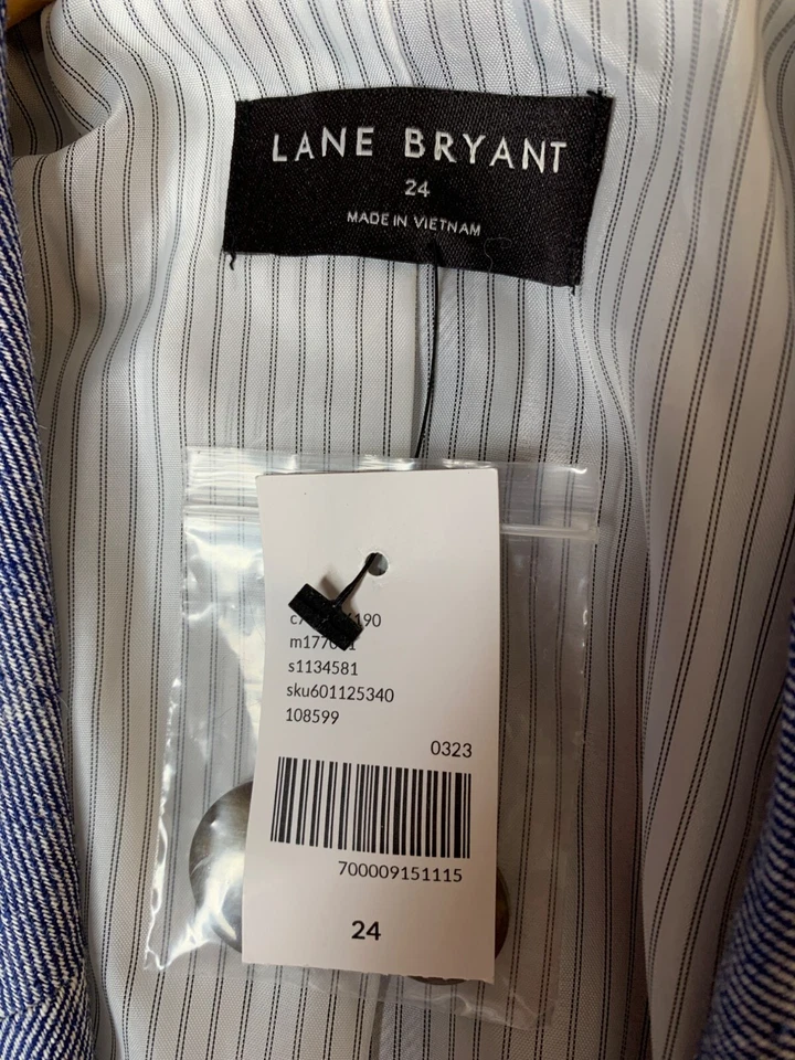 Blazer Lane Bryant para mujer azul mezcla de lino talla 24 Plus con puños nuevo con etiquetas 8697 Foto 2 de 4