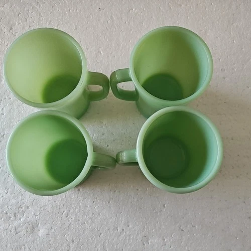 4 Anchor Hocking Fire King Jadeite D Handle Coffee Mugs Vintage Flat Bottom