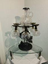 Vntg Wine Aerator Dispenser Wrought Iron Stand Decanter Cups Etched Check Descri