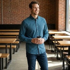 Mizzen Main Mens Button Down Leeward Shirt Size XL Blue Plaid Trim Fit No Tuck