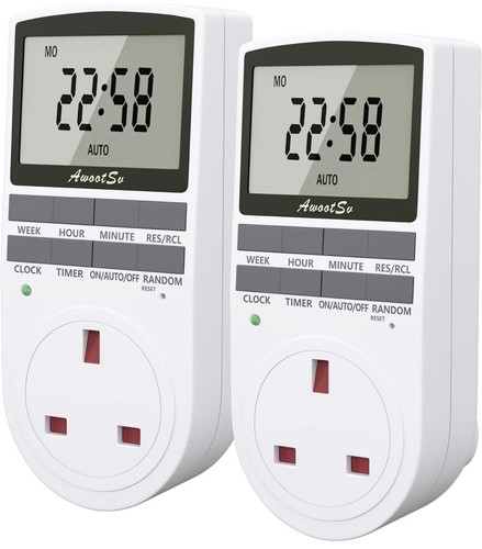 2 Stück Digital Sicherheit Timer Stecker Steckdose LCD Display für Lichter & Haushaltsgeräte - Bild 1 von 7