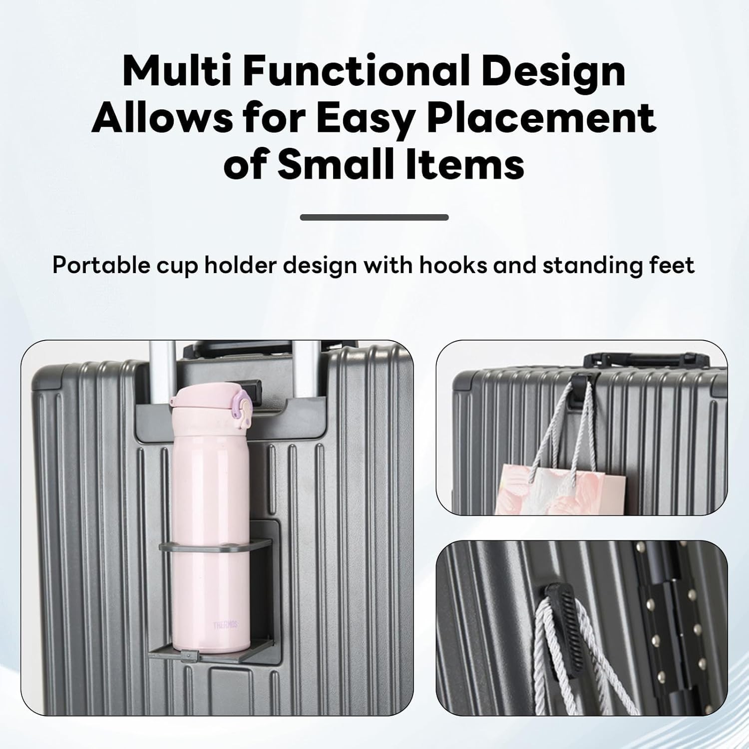 22" Aluminum Framed Suitcase Carry-On Luggage w/ TSA, USB Port, Cup&Phone Holder