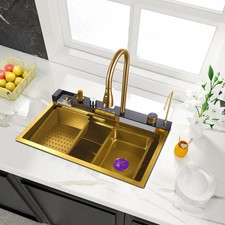 29.5" Flying Rain Stainless Steel Waterfall Kitchen Sink With Faucet Single Bowl