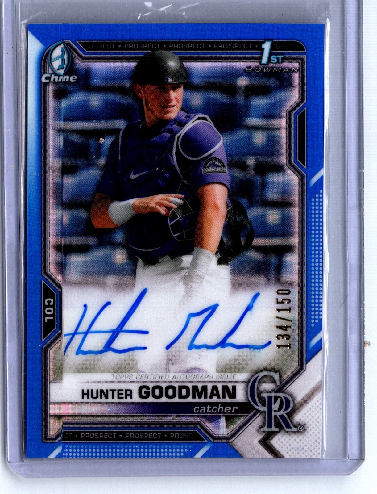 2021 Bowman Chrome Draft  Hunter Goodman 1st Blue Refractor Auto /150