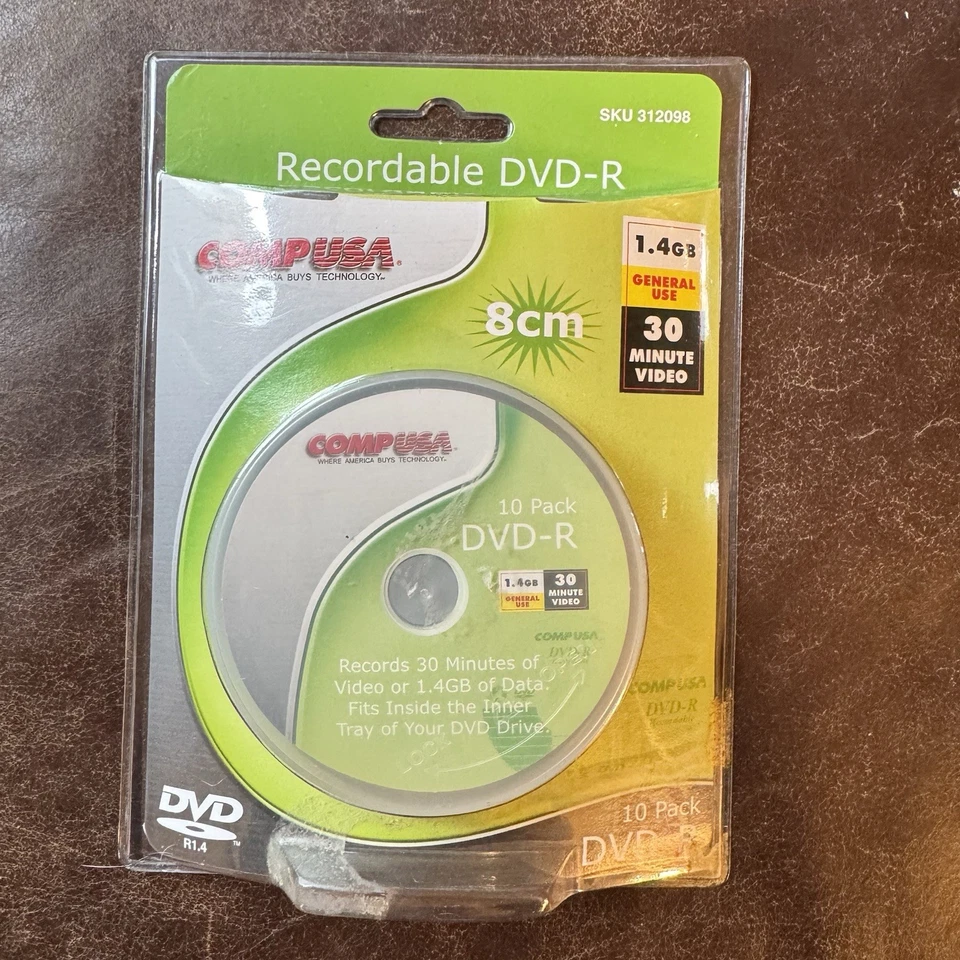 NEW CompUSA Handycam Mini DVD-R * 10 PACK 8CM 1.4 GB 30 Min * Recordable Disc - Image 2 of 4