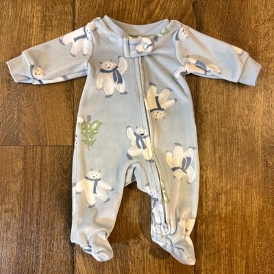 Carters Preemie Baby Boy Sleeper Sleep N Play Zippered Outfit Blue Yeti Trees