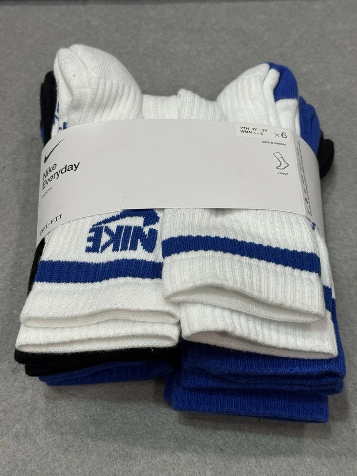 Paquete de 6 calcetines Nike Everyday Dri-FIT para mujer 4-6 jóvenes 3 años-5 años azul negro blanco Foto 3 de 4