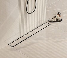 32 in Matte Black Linear Shower Drain- with 2-in-1 Flat  Tile Insert Cover, 304