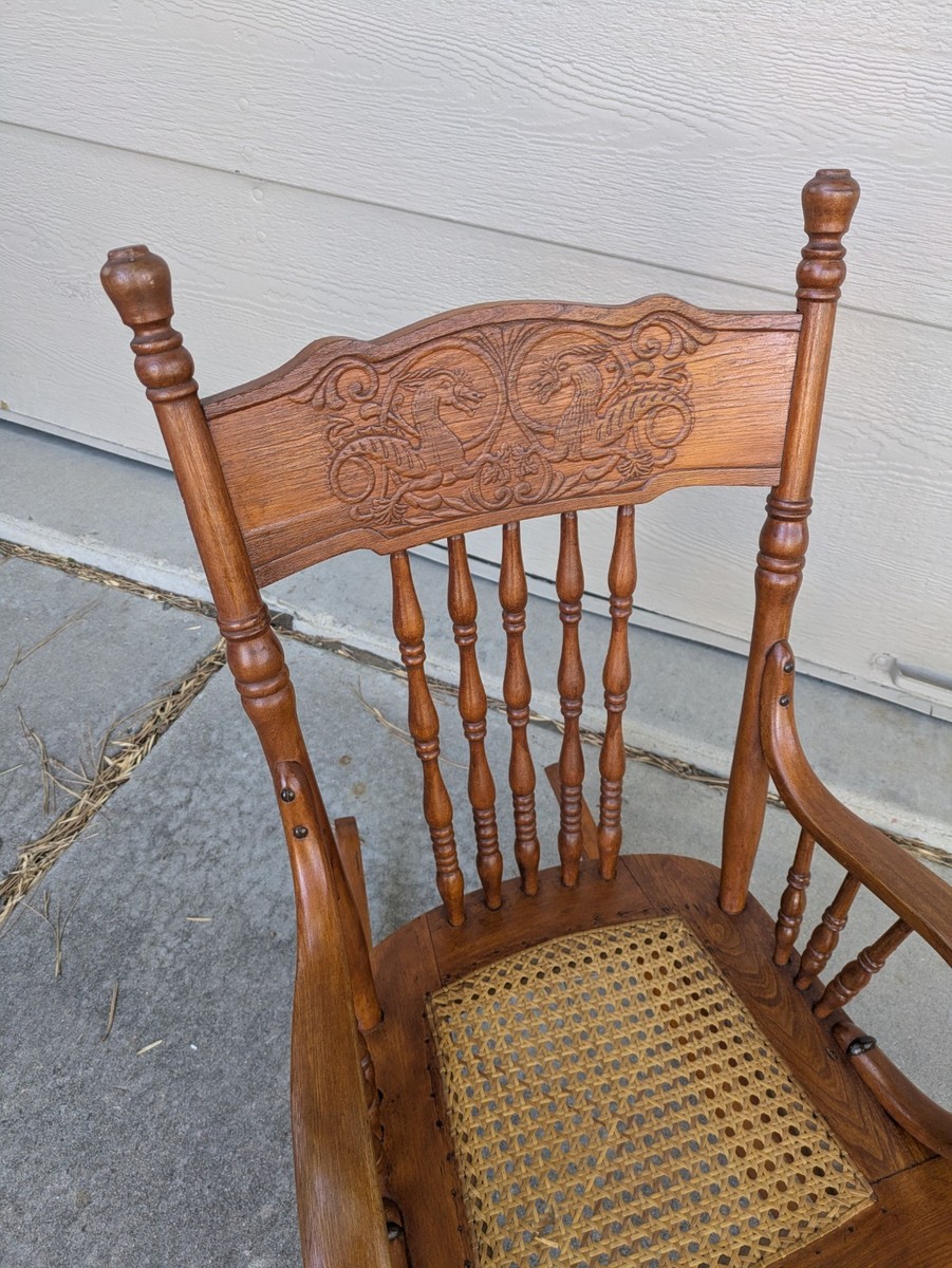Vintage Victorian Style Youth Cane Seat Wood Press Back Windsor