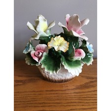 Vintage Nuova Capodimonte Flower Basket Large Bouquet Italy Porcelain READ