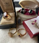 Vintage Costume Jewelry 7 Ring Lot 18k Gold Plate Avon, Revival Pieces