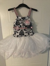 Size L Dance Recital Costume Dress Up Ballerina White Black W/ Gloves Choker Hai