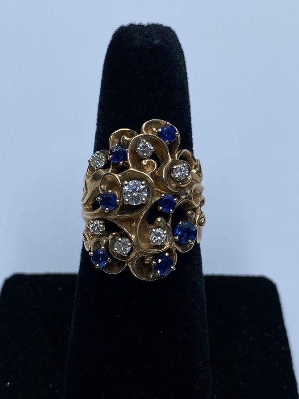 12k Gold Spinel & Diamonds Ornate Design Size 6 Ring 14.4g