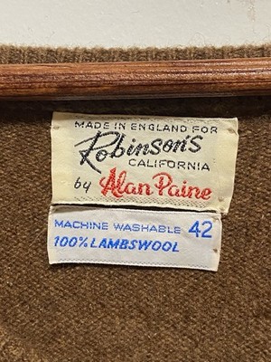 Vintage 1960s ALAN PAINE Lambswool Sweater Men's Large 42 Brown