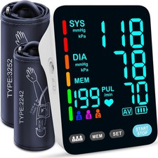 Automatic Upper Arm Blood Pressure Monitor, 3 199 Sets Memory, White Dual Cuff