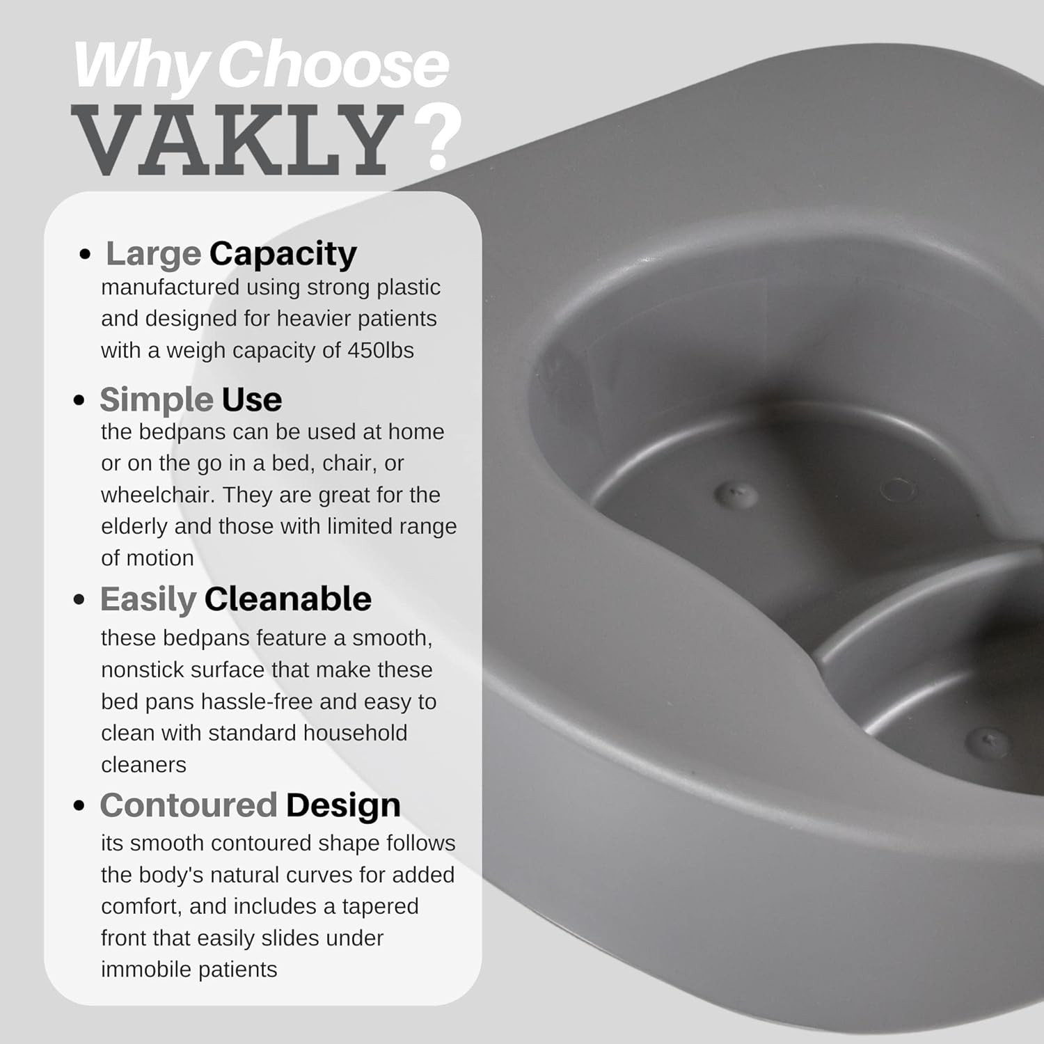 Heavy Duty Large Bariatric Bedpan – Wide Smooth Contoured Stackable Bed Pan - fo