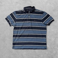 Vintage Tommy Hilfiger Blue Striped Short Sleeve Polo Shirt - Sz L
