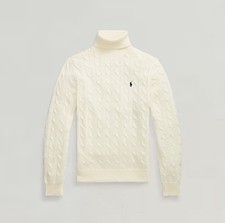  150 Polo Ralph Lauren Men  s Cable-Knit Cotton Turtleneck Sweater Cream Size L