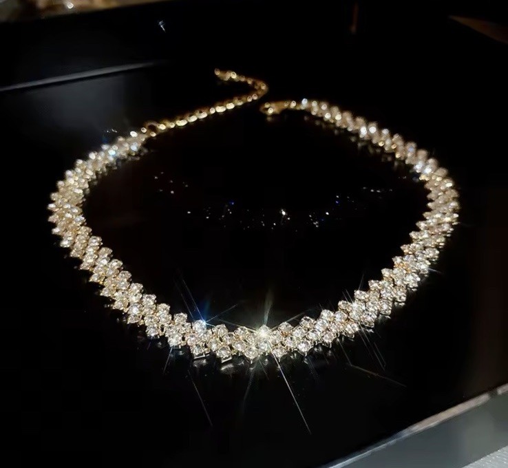 Yellow Gold Luxury Rhinestone Choker Necklace Women | Crystal Wedding Jewelry