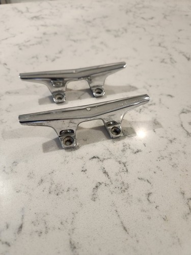 Set Of 2 Chrome 4.5” Boat Cleats Eyelets Rope Ties Bow Stern