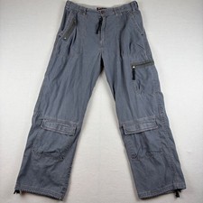VTG Bugle Boy Mens 36x32 Military Y2K Blue Gray Pants Pockets Combat Cargo
