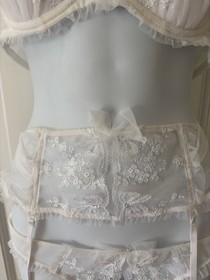 Victoria&rsquo;s Secret Vintage white &ldquo;I do&rdquo; 36 B bra, M panty and M/L garter w/stocki
