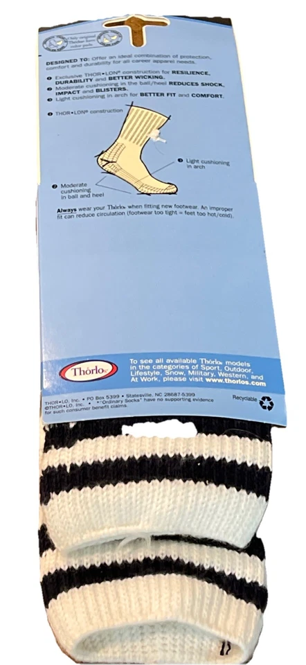 Thorlos Socks Uniform Crew 10.5-12 L. Moderate Cushion White W Blue Stripes 23" - Image 4 of 4