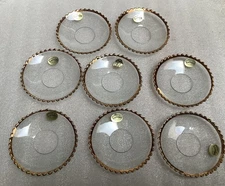 Formglas Sweden 8 Glass Bobeches Wax Collar Candle Ring Drip Ruffled Gold Trim