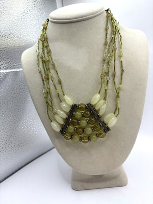 Nordstrom Shades Of Green Beaded Layered Bronze Color Collar Choker Bib Necklace
