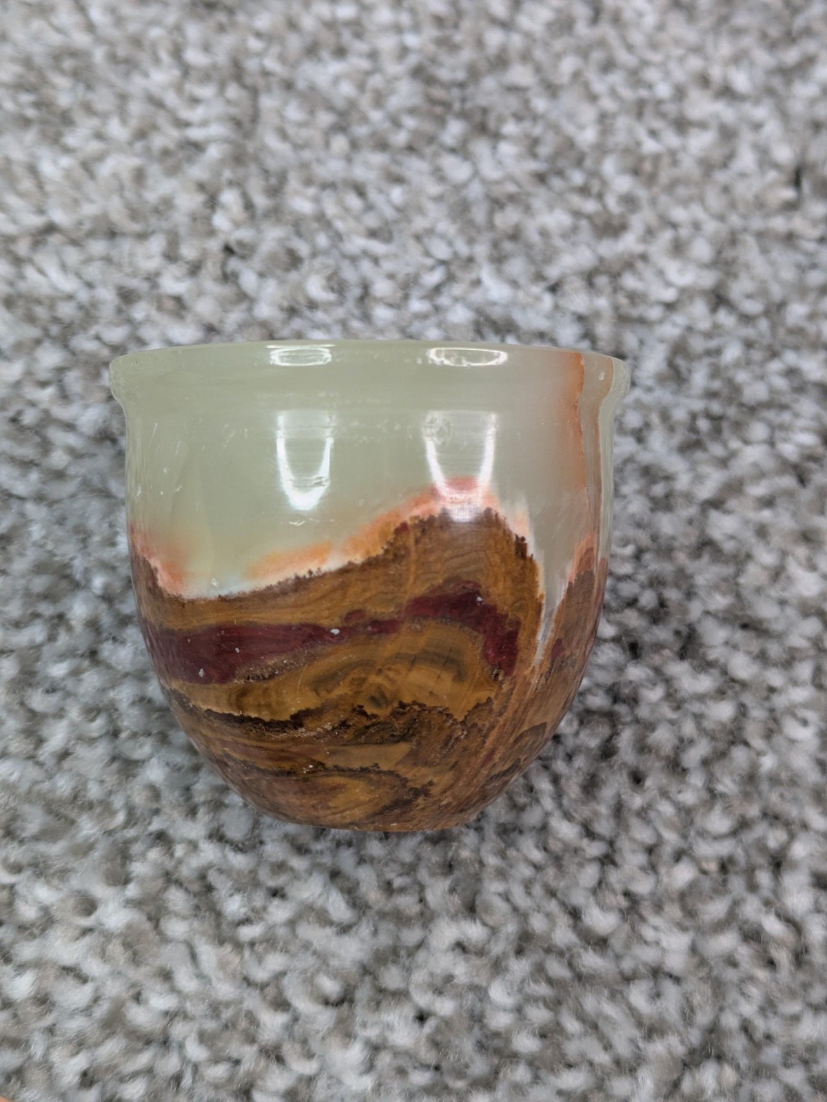 Onyx Stone Shot Glasses Set Of 4 Green Brown Agate Carved Marble Cups Vtg Decor