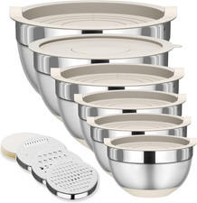 Mixing Bowls with Lids Set, 6 Piece Stainless Steel Nesting Storage Bowls for Ki