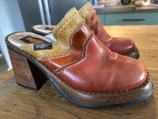 Destroy Vintage Y2k Rare Leather Mules Clogs Wooden Platform Red 5  Women