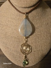 Wire Wrapped Pendant Aqua Stone Spiral Charm
