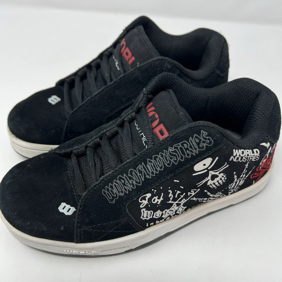 World Industries Y2K Zapatos de Skate Juveniles Talla 2 Negro Rojo Calaveras Parte Superior Baja F206481 Foto 3 de 4