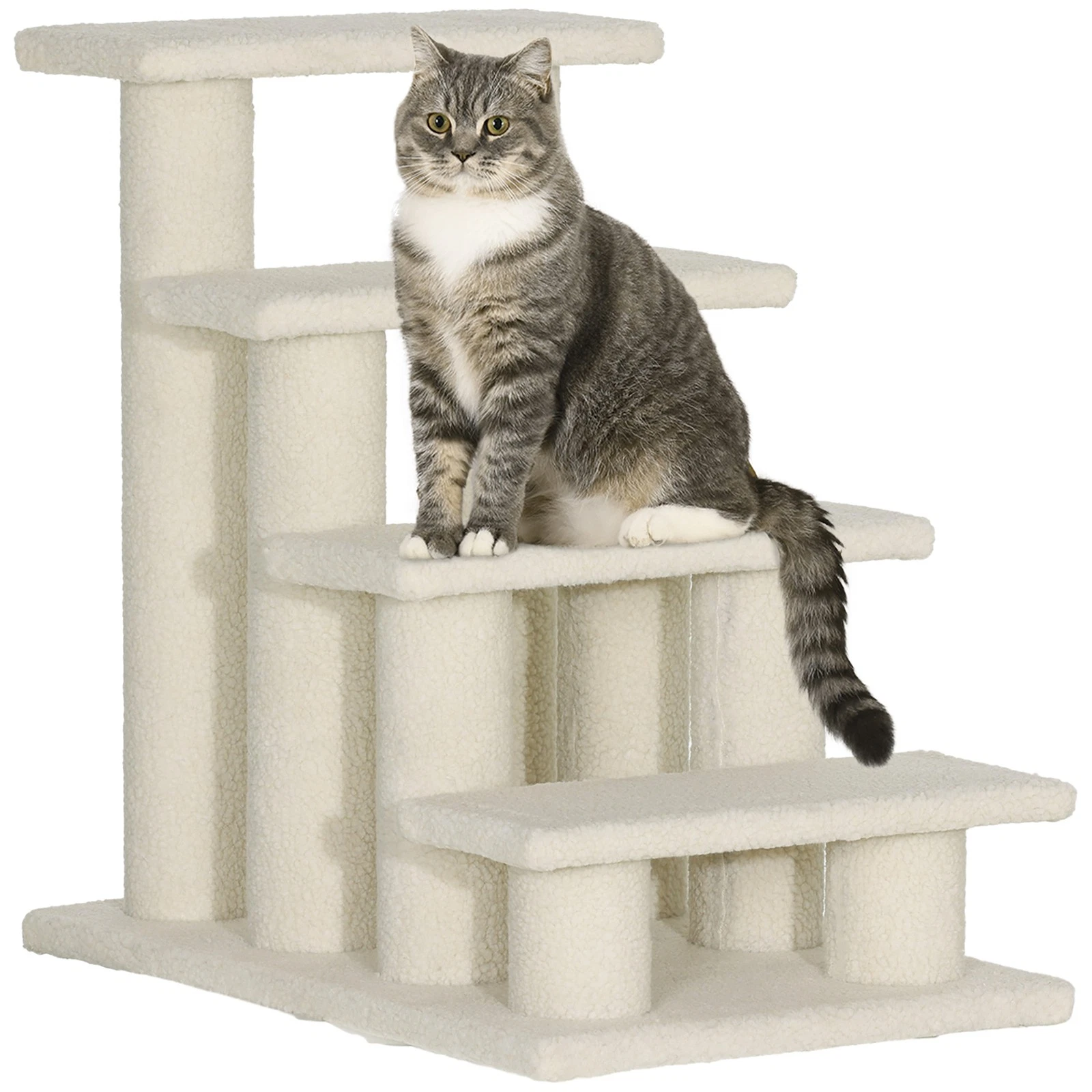 PawHut Dog Steps for Bed 4 Step Pet Stairs for Dog Cat Climb Ladder Cream