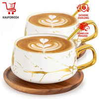 Cappuccino Tassen Set 2X 300Ml Mit Untertassen Und LöFfel Keramik Weiß Modern