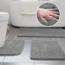 Bath Mat Sets 3 Piece Non-slip Microfiber Bathroom Washable Water