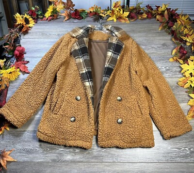 Sherpa Coat Size Large Women s Brown Jacket Teddy Bear Like Open Front Warm