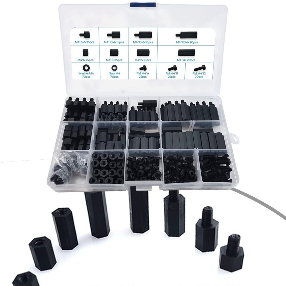 Black Nylon Standoffs and Screws Assortment 350PCS for Various