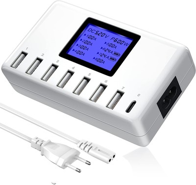 8fach Ladestation USB+TYPE-C 60W Mehrfach-Ladegerät Hub Port 5V Netzteil Adapter