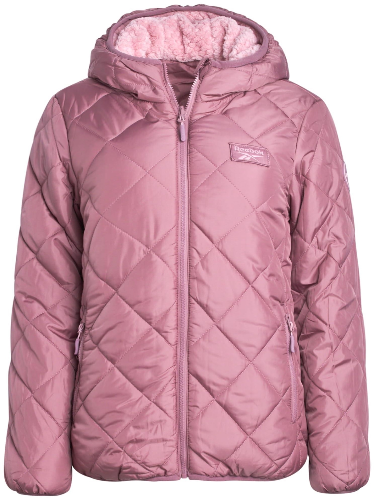 Reebok Womens Puffer Jacket Reversible Fleece Small Dusty Rose