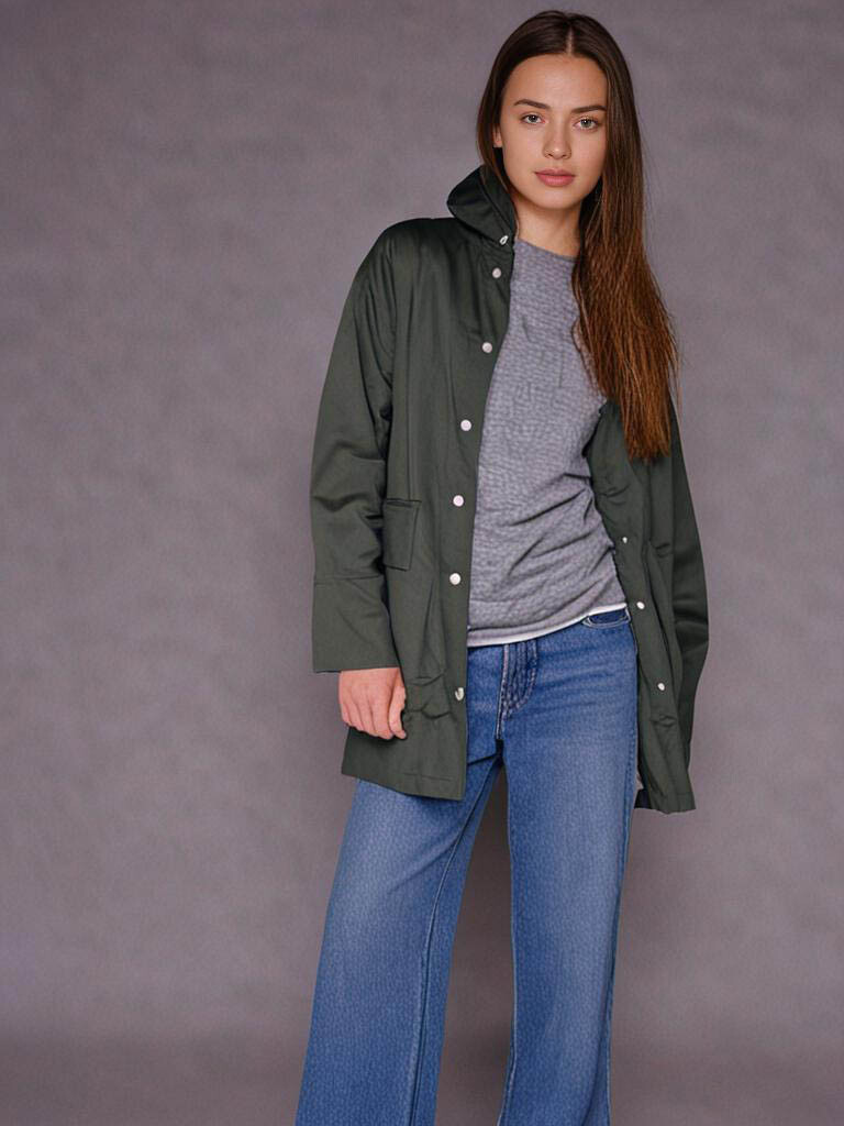 Womens Jacket Size UK 10 Charcoal Boohoo Rain Mac Coat Hooded RRP £55 image 2