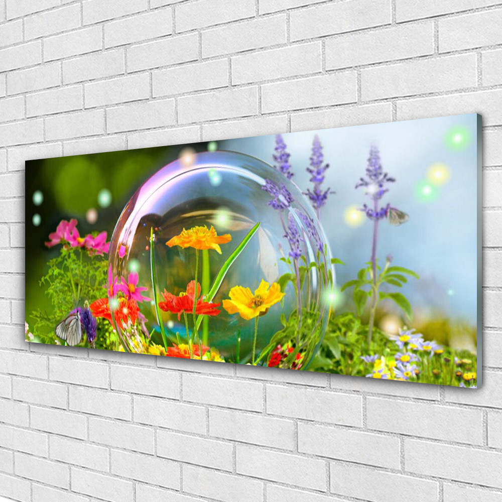 Tableau en Plexiglas fleurs de style panoramique 125x50 cm finition brillante